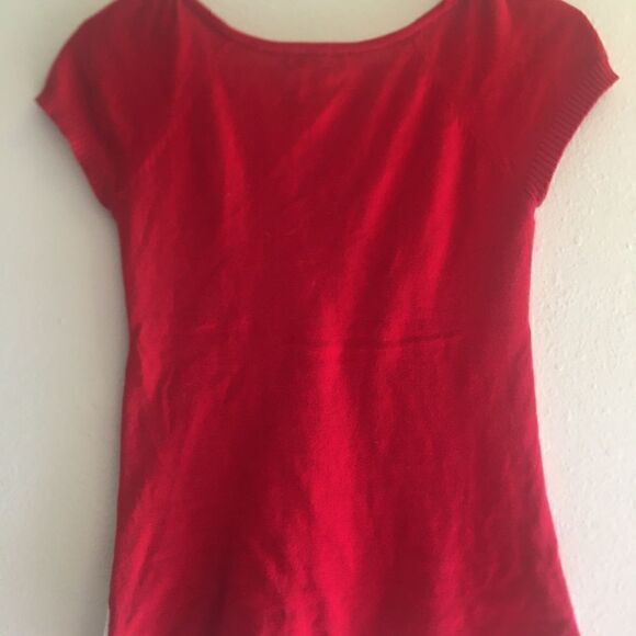 Vintage 90s Forever 21 Cherry Red/White Argyle V-Neck Top - Picture 3 of 7